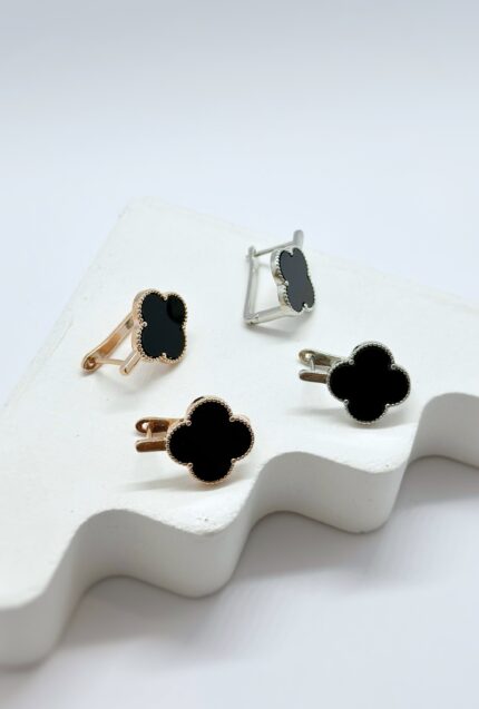 Сережка масивний клевер у золоті та сріблі, англ.застібка